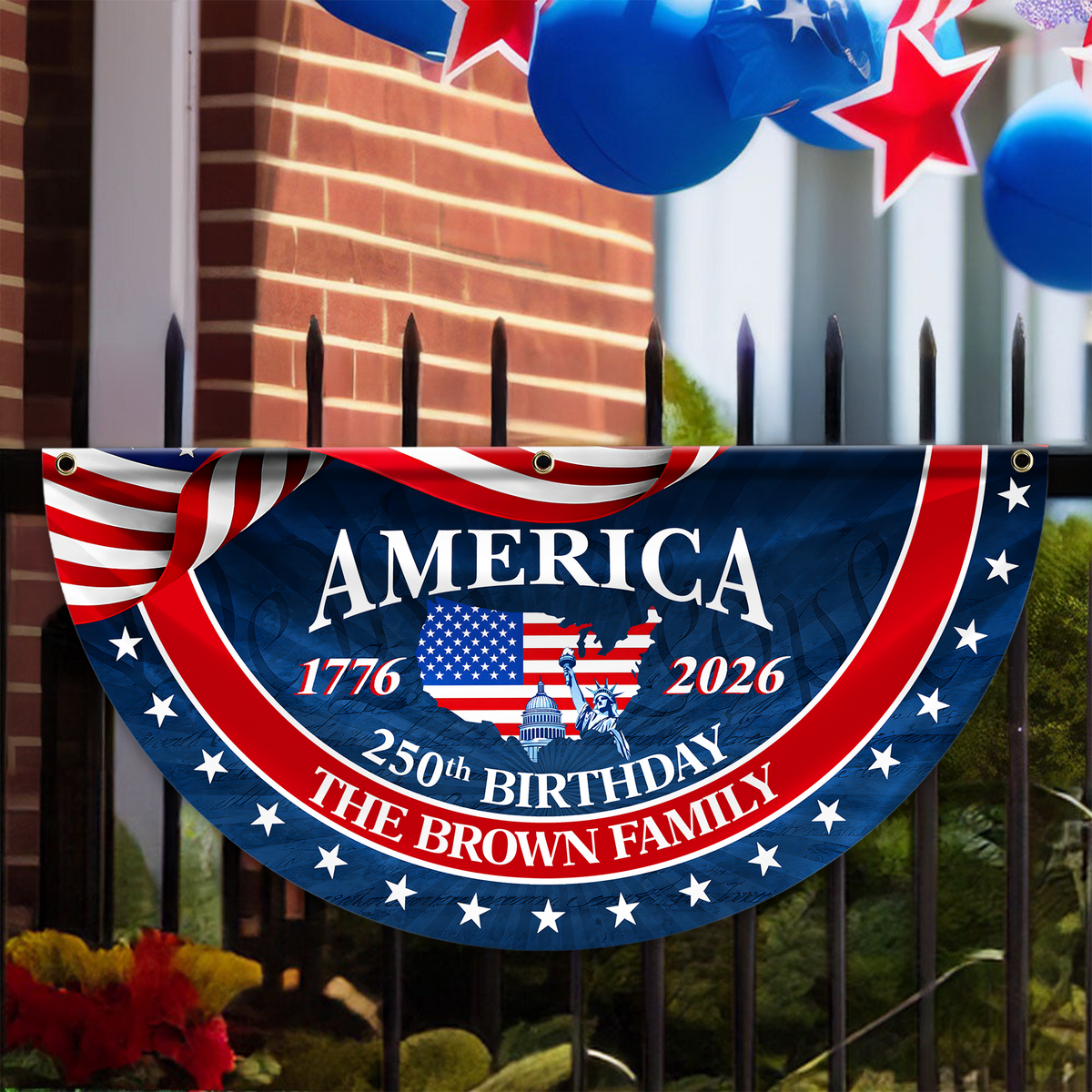 Custom Family Name America 250 Birthday 1776-2026 Non-Pleated Fan Flag TH10 898745