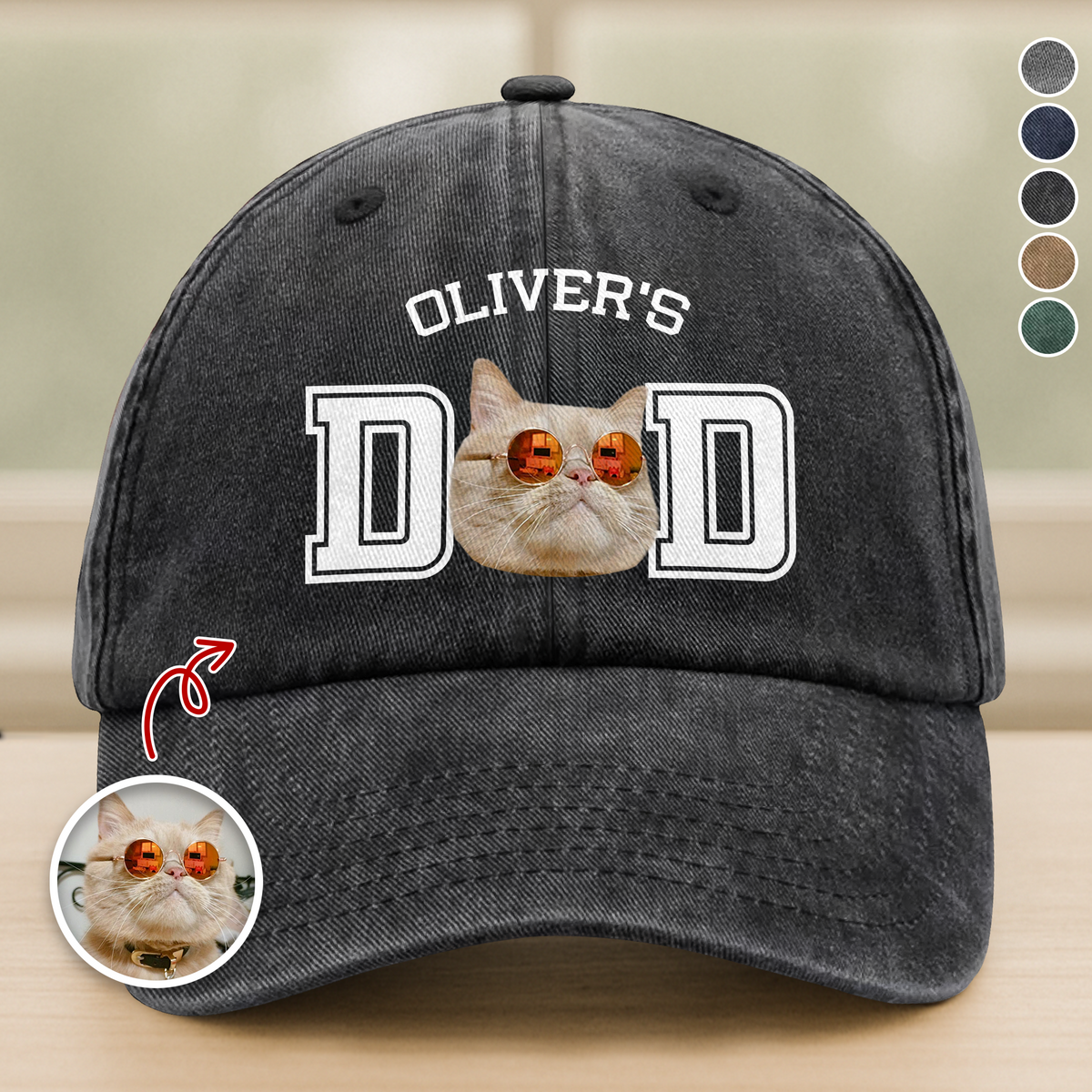 Custom Photo Cat Dad, Cat Mom Washed Denim Baseball Cap HA75 897222