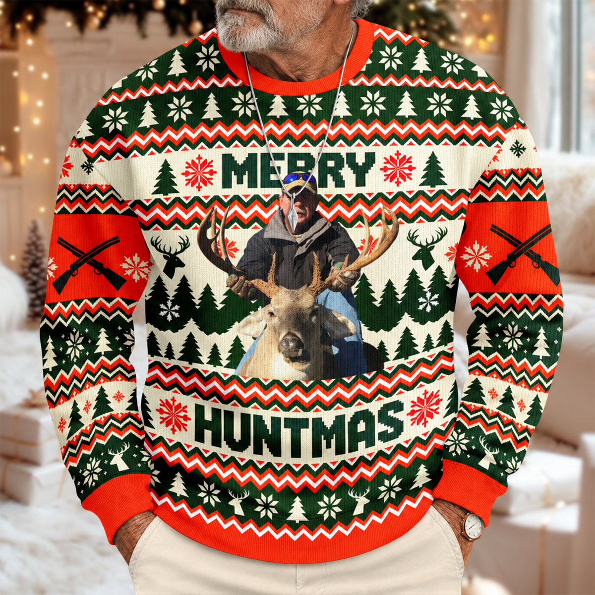 Custom Photo Merry Huntmas, Personalized Ugly Sweater Christmas Hunting Gifts HA75 919616