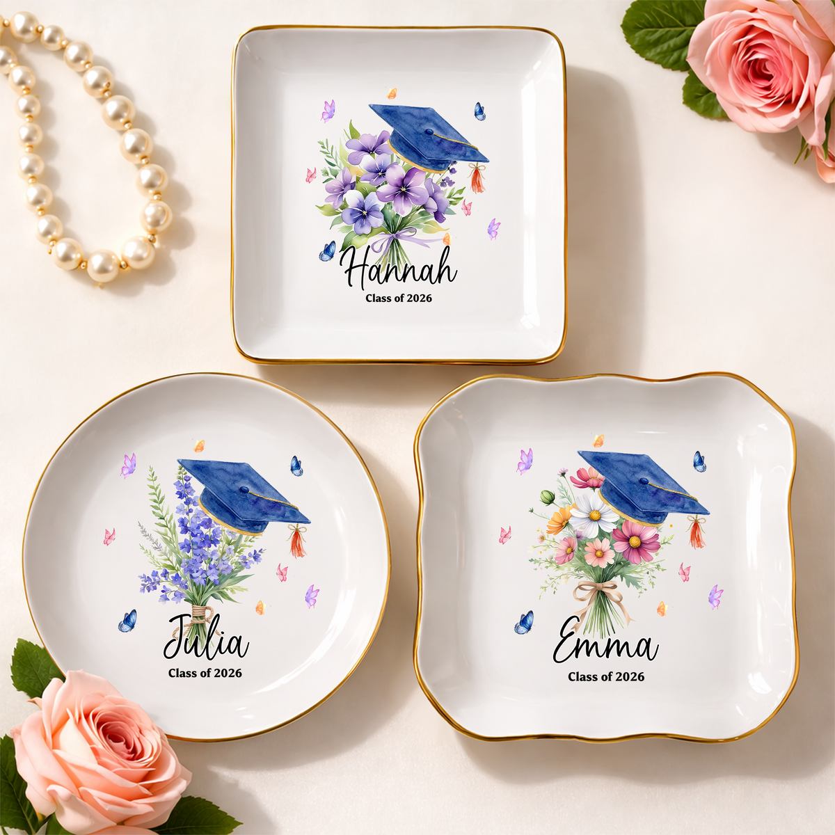 Personalized Graduation With Birth Flower Jewelry Dish HO82 901828