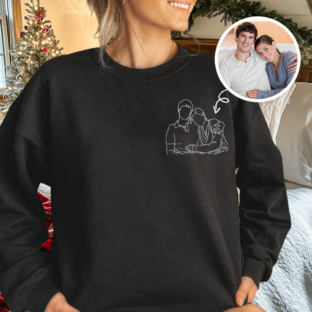 Custom Portrait Photo Drawing Style Couple Dark Shirt Gift For Valentine's Day HO82 900746