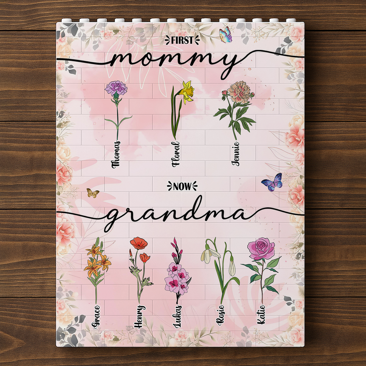 Personalized First Mom Now Grandma Birth Flower Bouquet Building Brick Blocks Mother's Day Gift HA75 920636