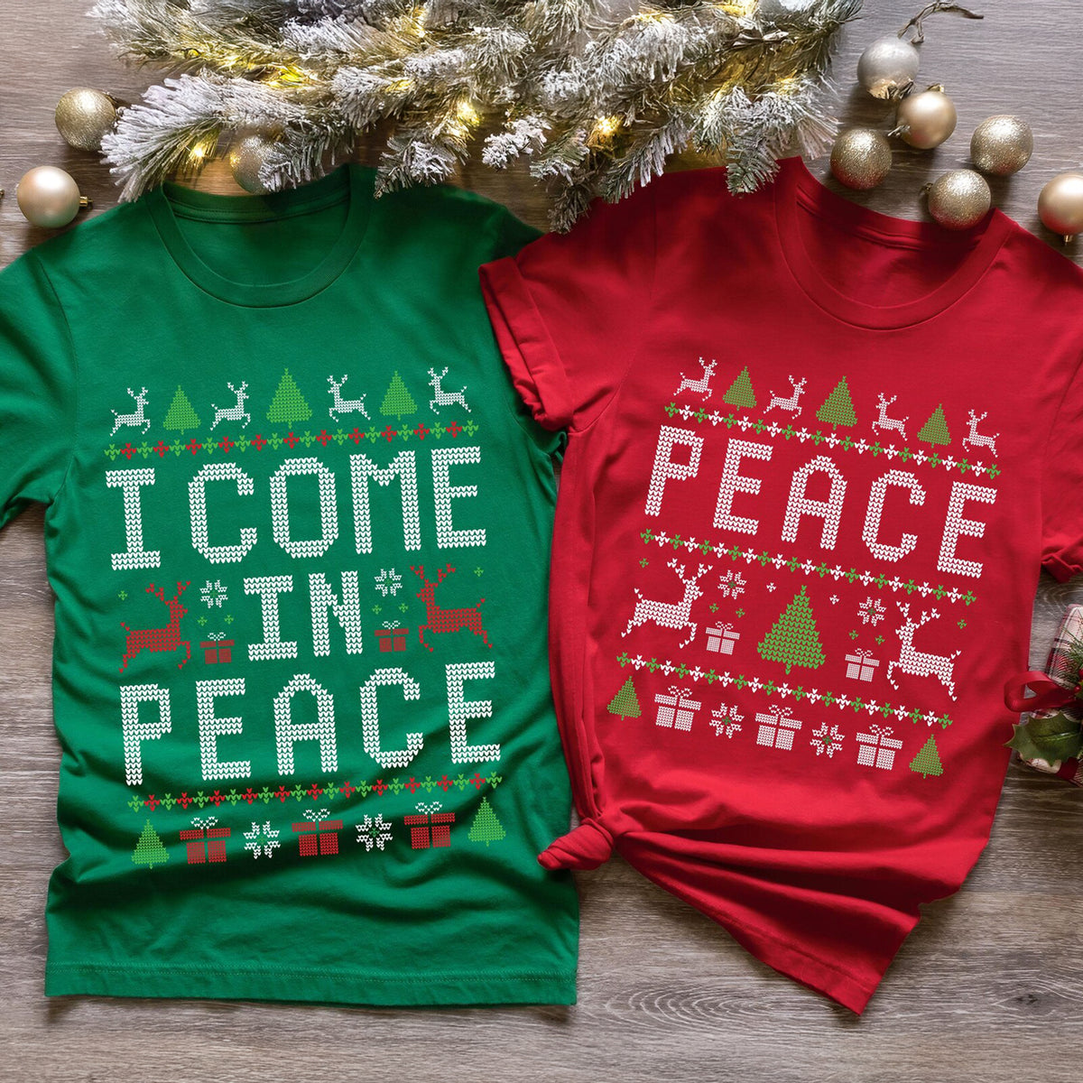 Personalized Come In Peace Couple Christmas Shirt, Funny Xmas Gift HO82 900684