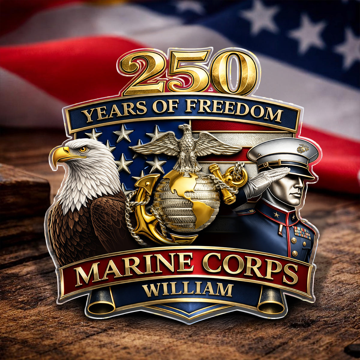 Personalized Military Branch 250 Years Of Freedom 1776–2026 Acrylic Pin - Patriotic Military Memorial Gift HO82 901934