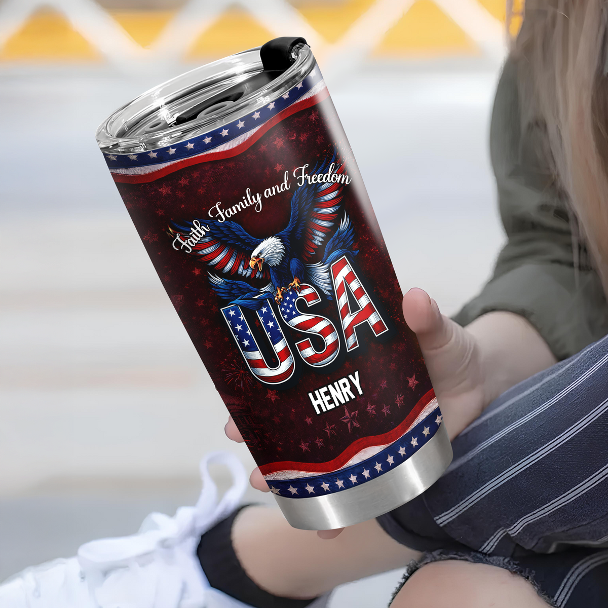 Custom Name Faith, Family & Freedom America 250 Years Anniversary Fat Tumbler 1776–2026 CH07 910590