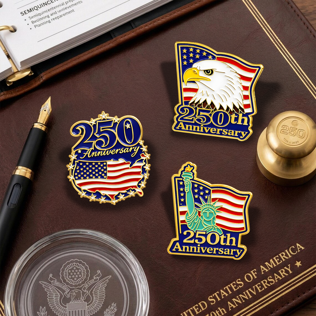 Personalized American Flag 250th Anniversary 1776–2026 Stainless Steel Metal Pin - USA Patriotic Gift LM32 899515