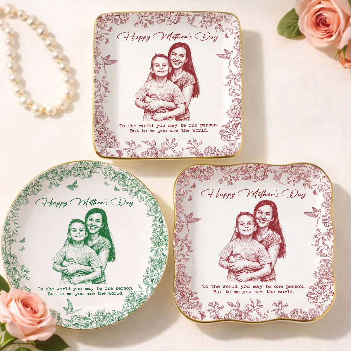 Custom Photo Pencil Sketch Happy Mother's Day To Mom Personalized Ring Dish HA75 920706