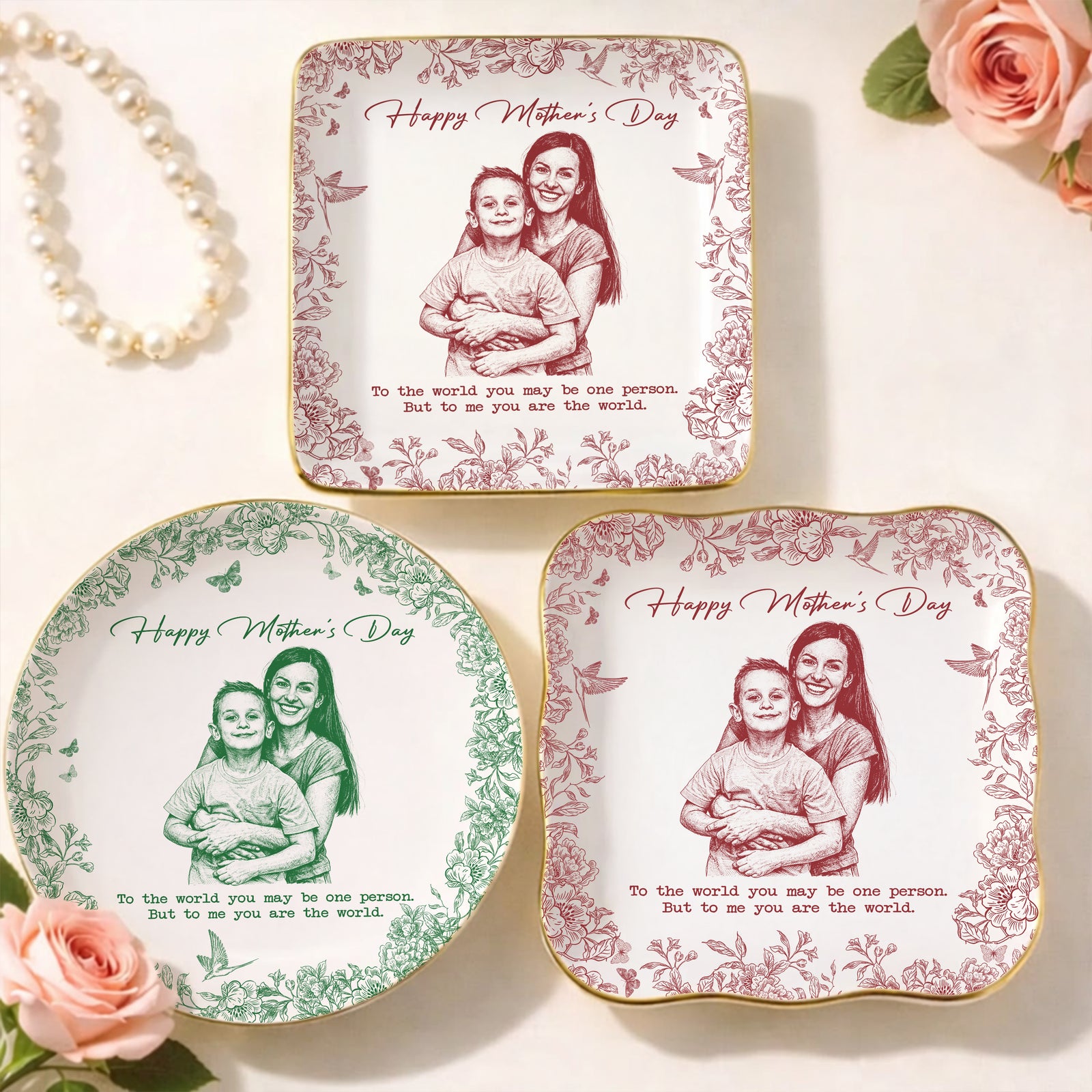 Custom Photo Pencil Sketch Happy Mother's Day To Mom Personalized Ring Dish HA75 920706
