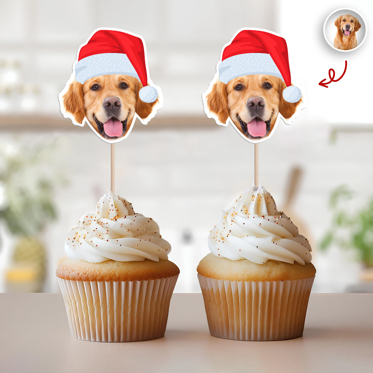 Custom Cute Face Christmas Cupcake Topper - XMAS Party Decor For Dog Lovers CH07 896330