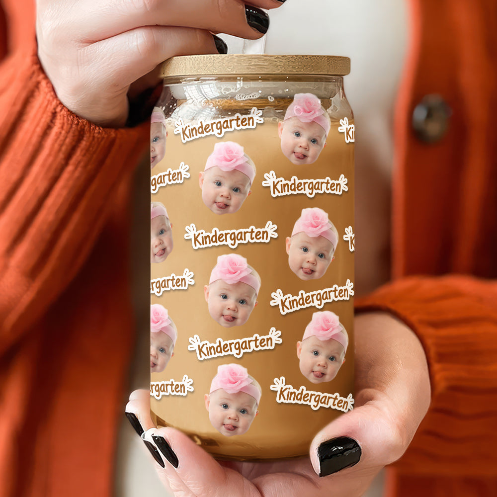 Custom Kid Photo Kindergarten Glass Can With Lid Back To School TH10 170303