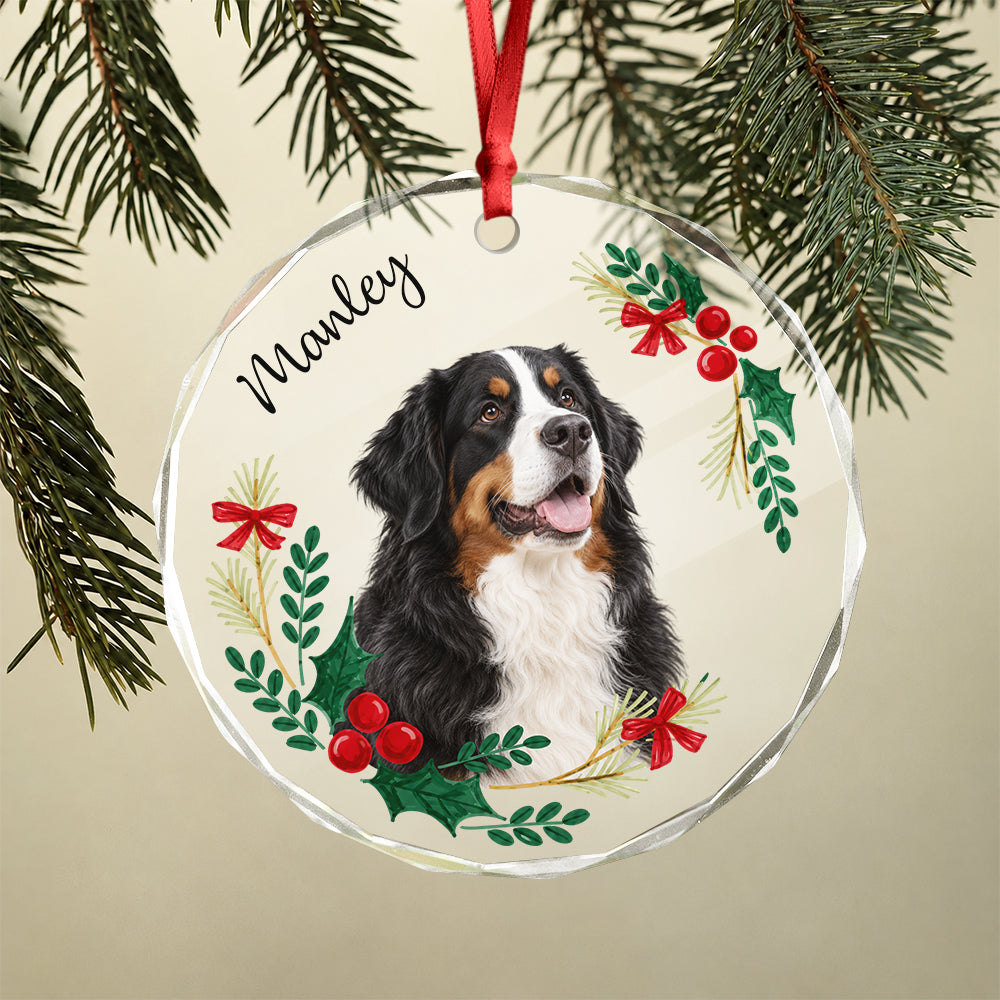 Custom Dog Photo And Name Flower Glass Ornament, Personalized Christmas Tree Decoration for Pet Lovers LM32 670361
