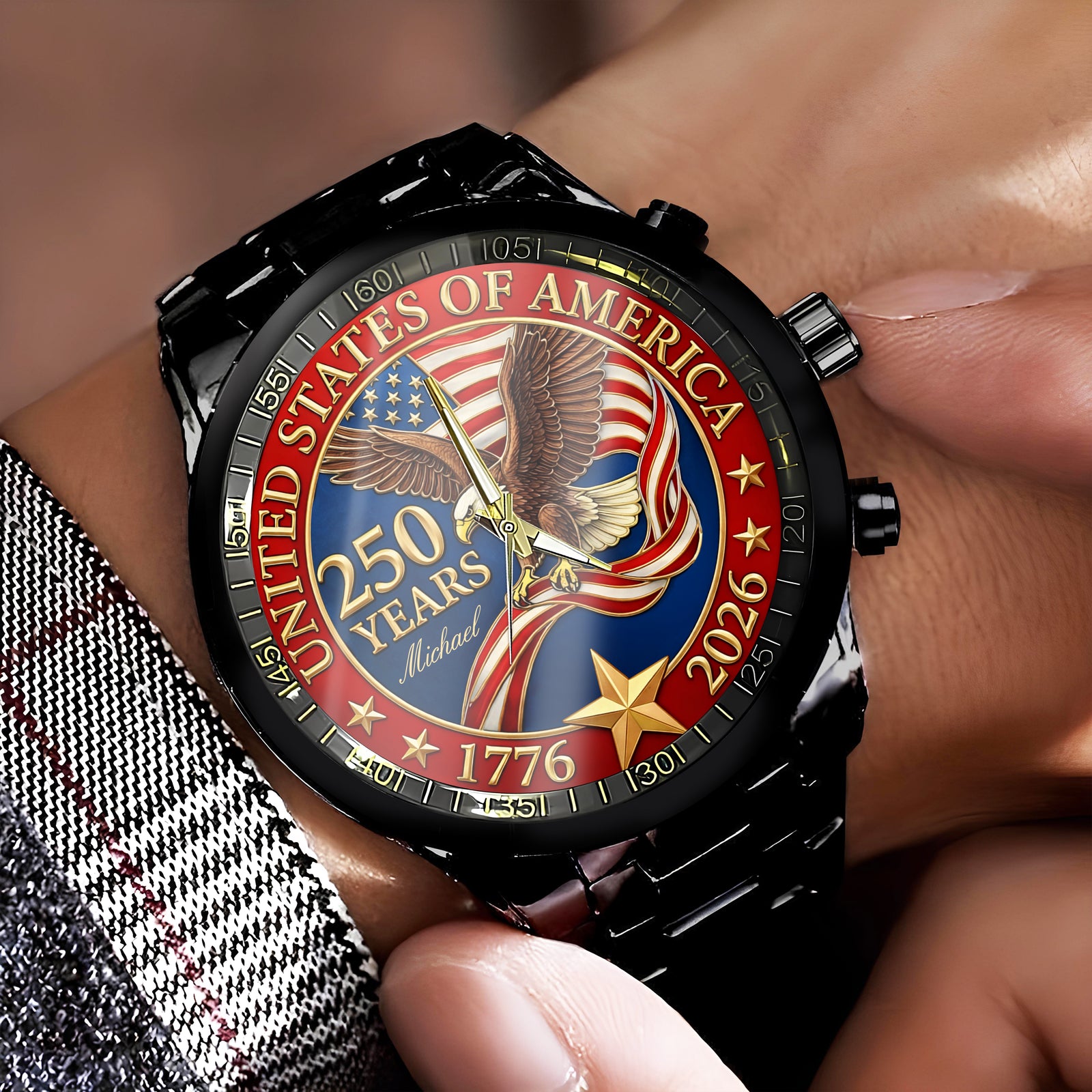USA 250 Years Anniversary America Personalized Men's Wrist Watch HA75 920600