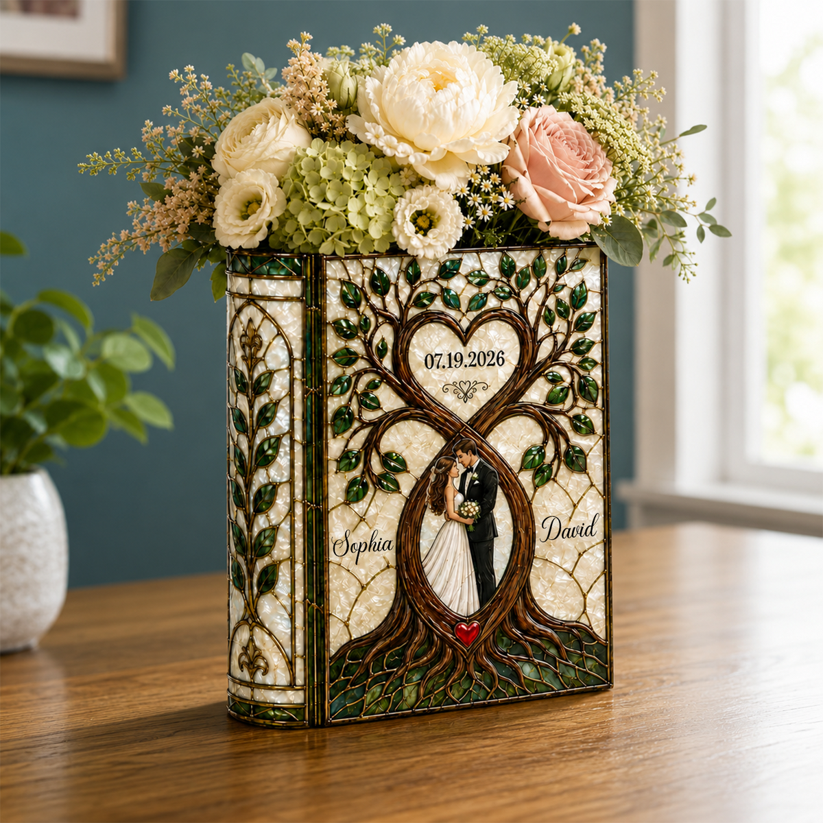Custom Groom & Bride Wedding 3D Effect Print Book Vase Newlywed Gift CH07 180194