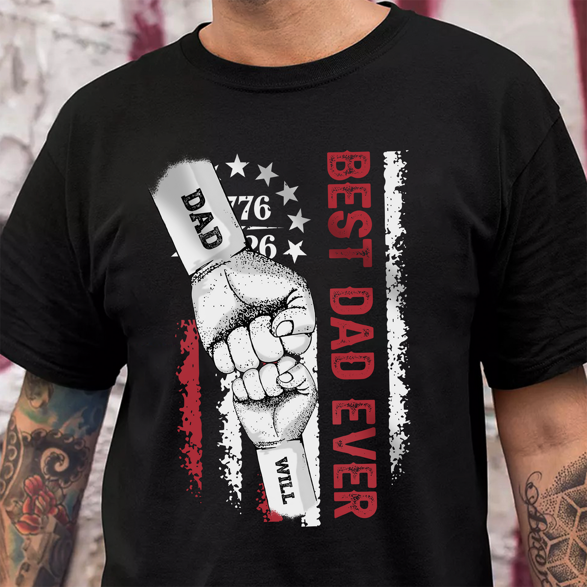 Custom Name Best Dad Ever Hand To Hand America Flag 1776-2026 Dark Shirt, Father’s Day Gift LM32 899611