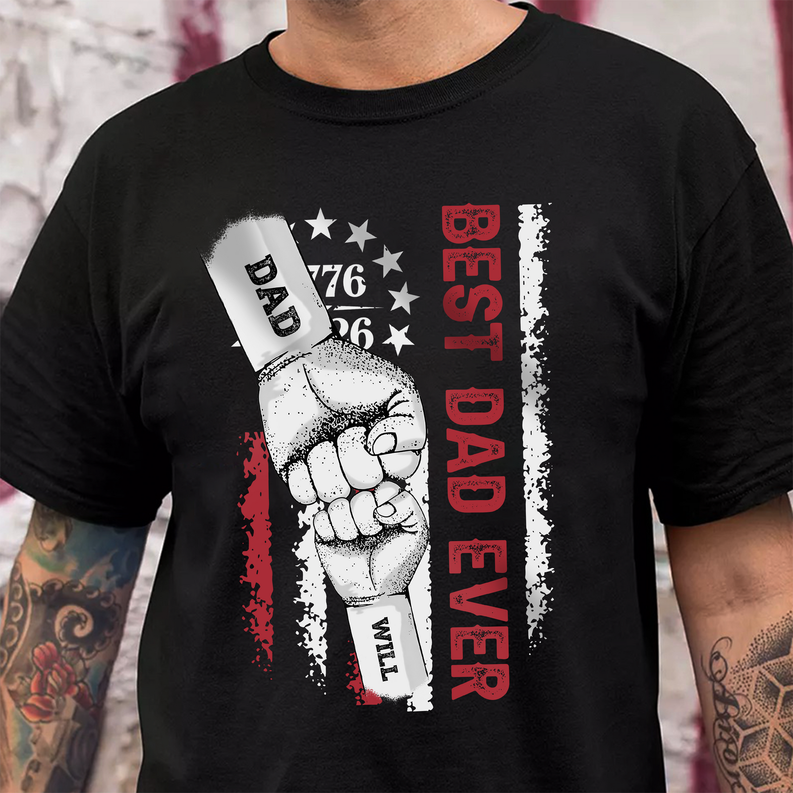Custom Name Best Dad Ever Hand To Hand America Flag 1776-2026 Dark Shirt, Father’s Day Gift LM32 899611