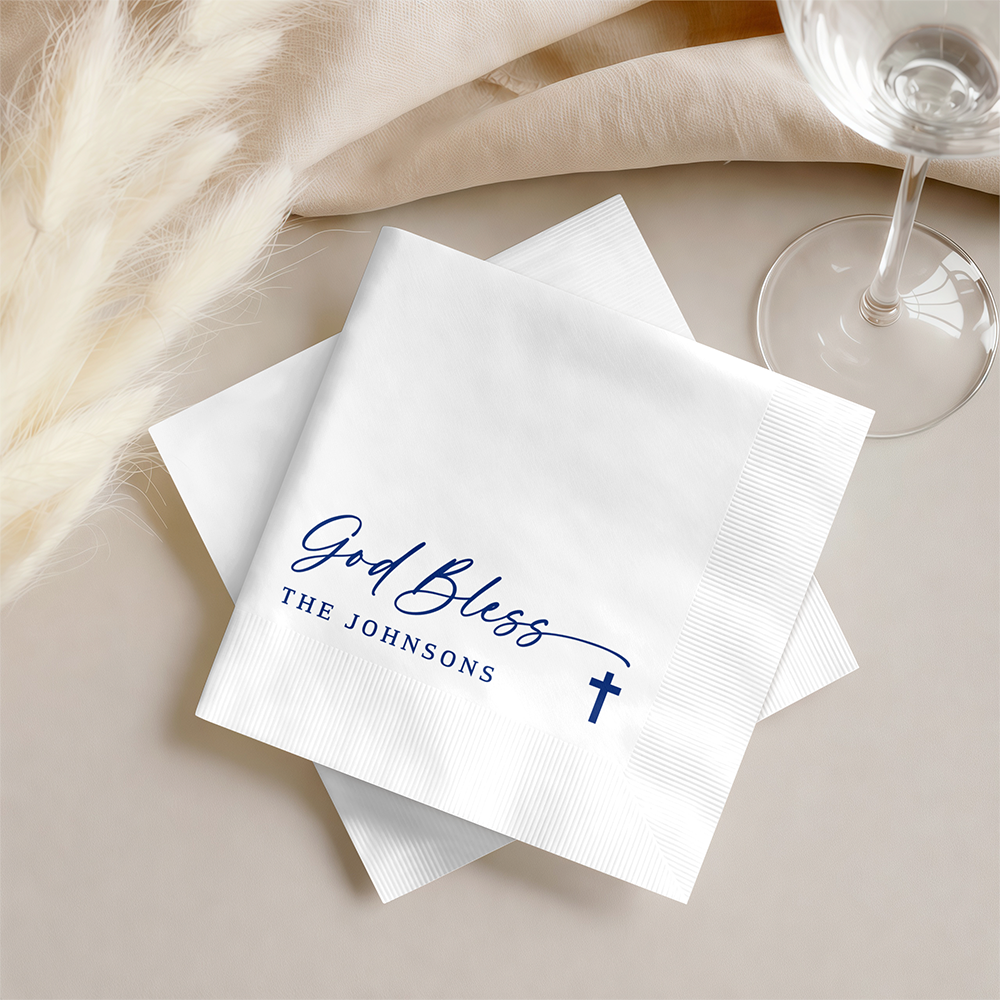 Custom God Bless Baptism Napkins With Cross, Baby Shower & Religious Party Decor LM32 899899