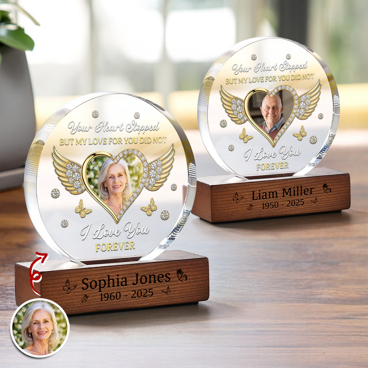 Custom Photo I Love You Forever Memorial Round Acrylic Frame Block HA75 898014