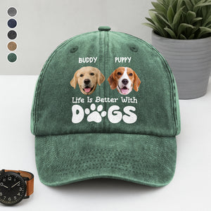 Custom Photo Life Is Better With Dogs Washed Denim Baseball Cap HA75 892582