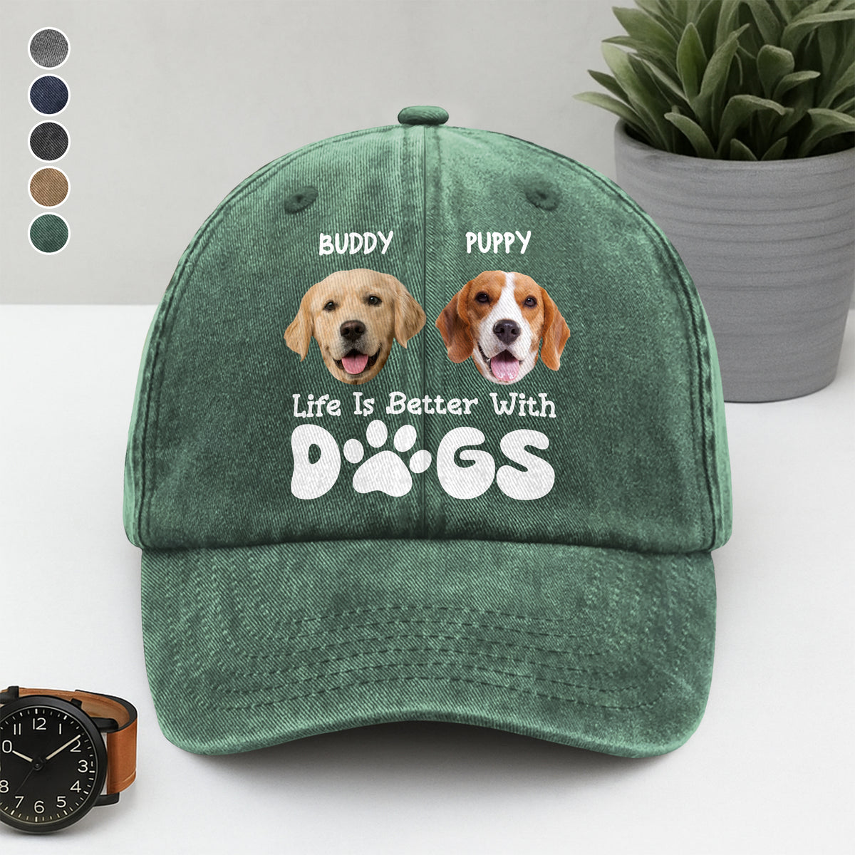 Custom Photo Life Is Better With Dogs Washed Denim Baseball Cap HA75 892582