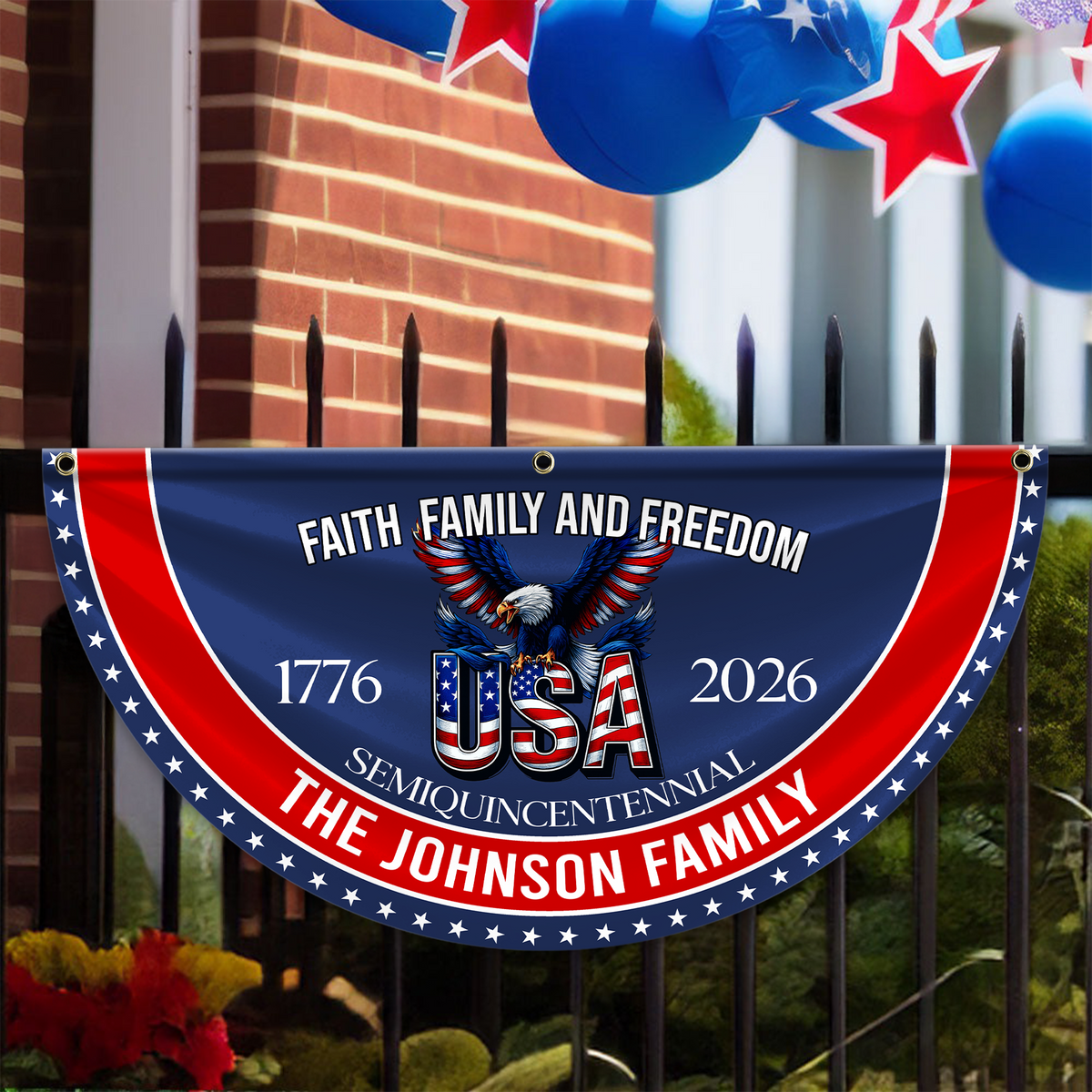 Custom Family Name Faith, Family & Freedom America 250 Years Non-Pleated Fan Flag CH07 910236