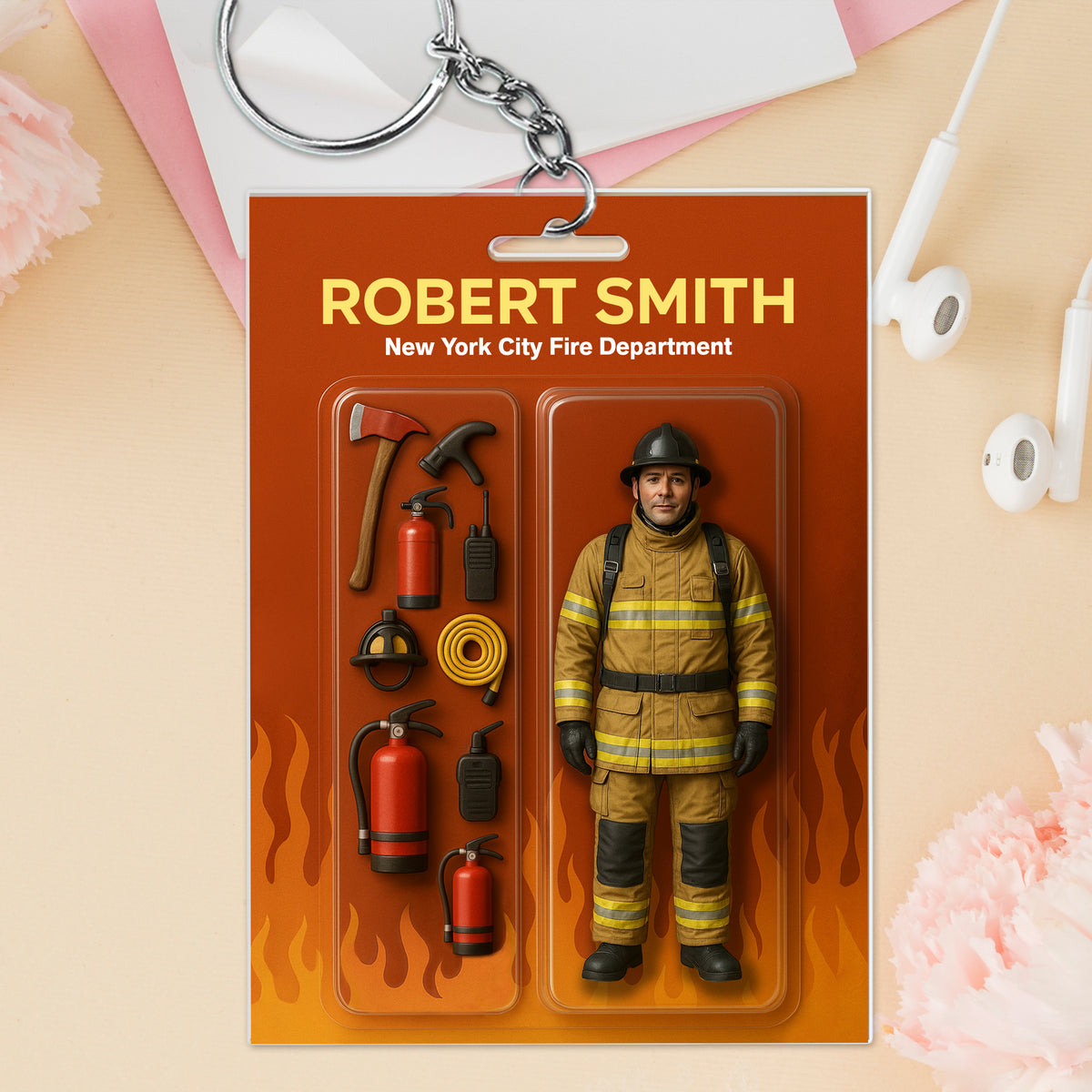 Custom Photo Firefighter Figure Acrylic Keychain Gift For Dad HO82 894218