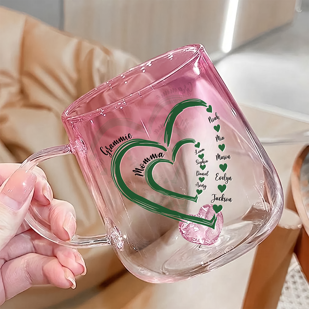 Custom Kids Name Heart Pink Gradient Glass Mug Gift For Family HO82 901798
