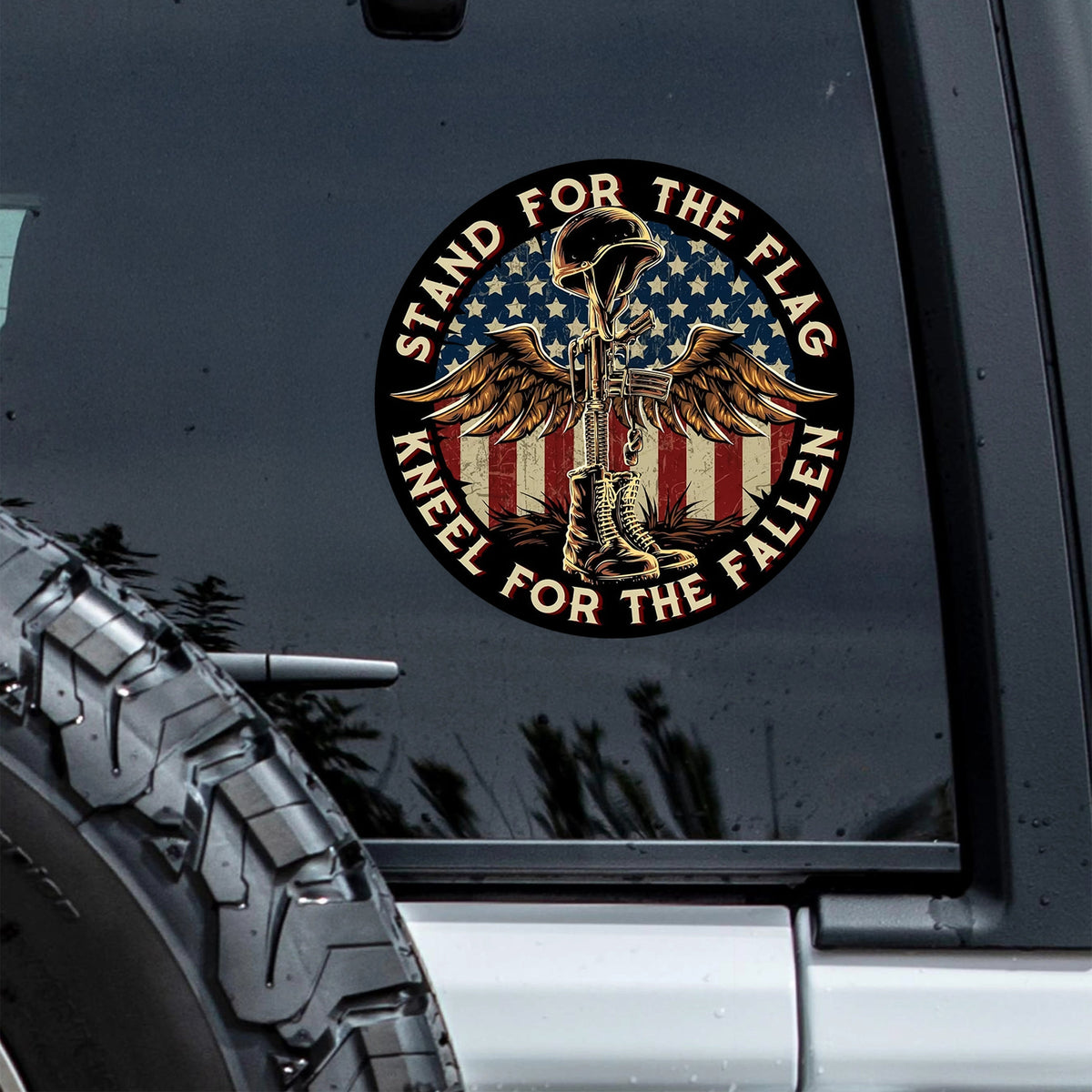 Stand For The Flag Kneel For The Fallen Patriotic With US Flag Decal Sticker HO82 900446
