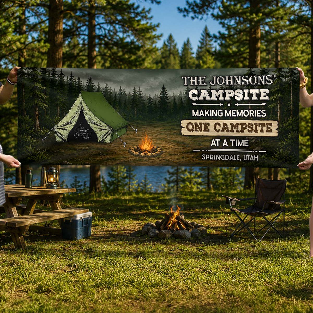 Custom Family Name Making Memories One Campsite At A Time Banner - Personalized Camping Gifts For Campers CH07 180104