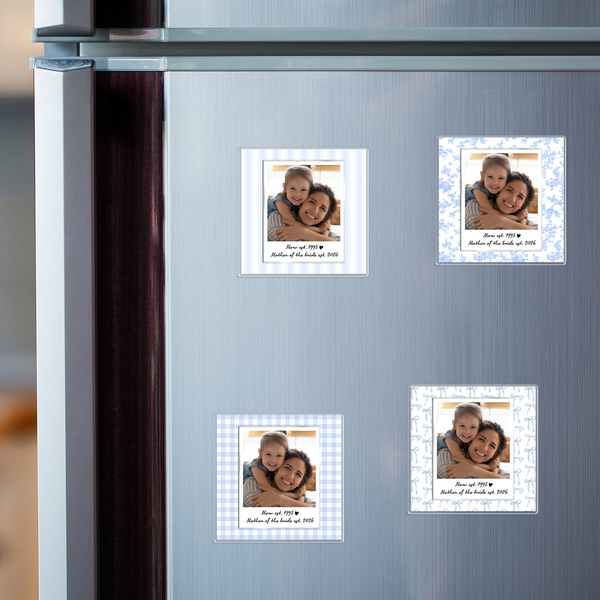 Custom Photo Floral Gingham Bow Stripe Mother EST Year Magnet Gift For Mother, Grandma, Nana LM32 899917