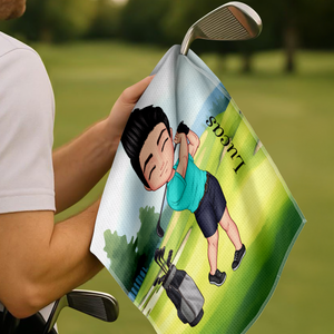 Personalised Soft Quick Dry Cartoon Character Golf Waffle Towel with Carabiner Golf Accessories Birthday Gift for Golf Player HO82 900916