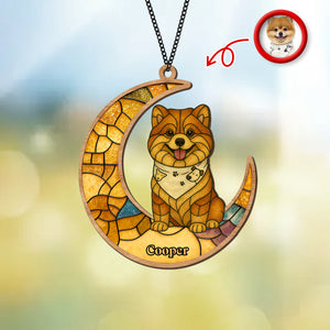 Custom Dog Photo Glass Effect Dog On The Moon Suncatcher LM32 895419