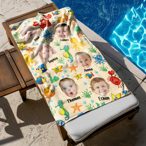 Custom Photo Cute Kid Face Watercolor Sea Creatures Summery Beach Towels CH07 895818