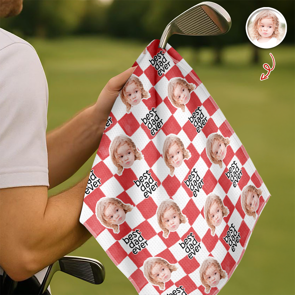 Custom Baby Face Best Dad Ever Retro Golf Towel- Gift for Parents, Father's Day, Golfer LM32 669013