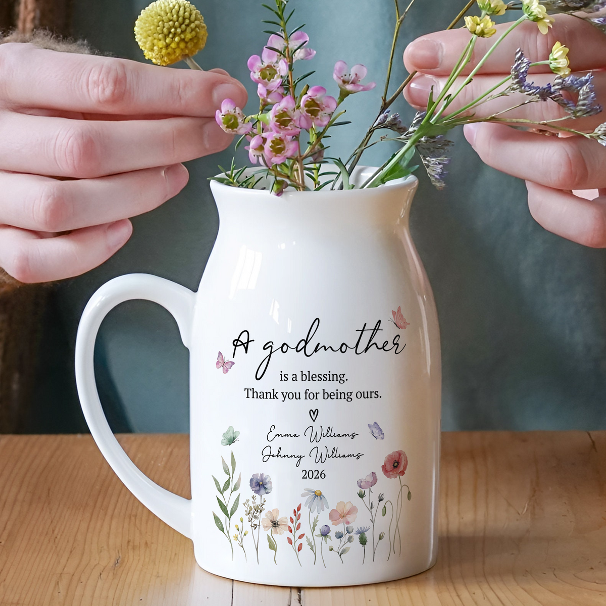 Personalised A God Mother Christening Baptism Floral Flower Vase LM32 899597