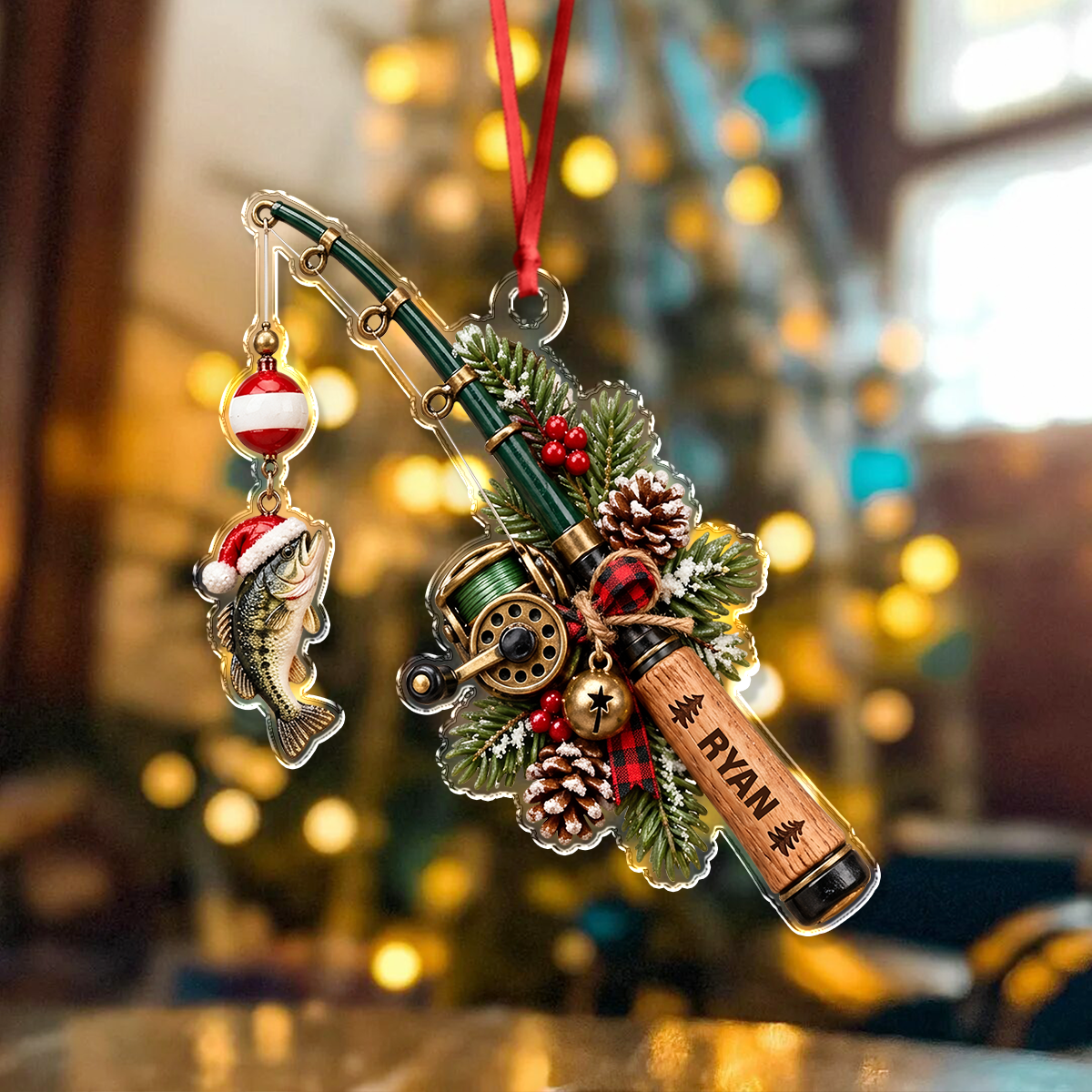 Personalized Fishing Rod Christmas Acrylic Ornament, Fisher Xmas Keepsake Gift HA75 919540