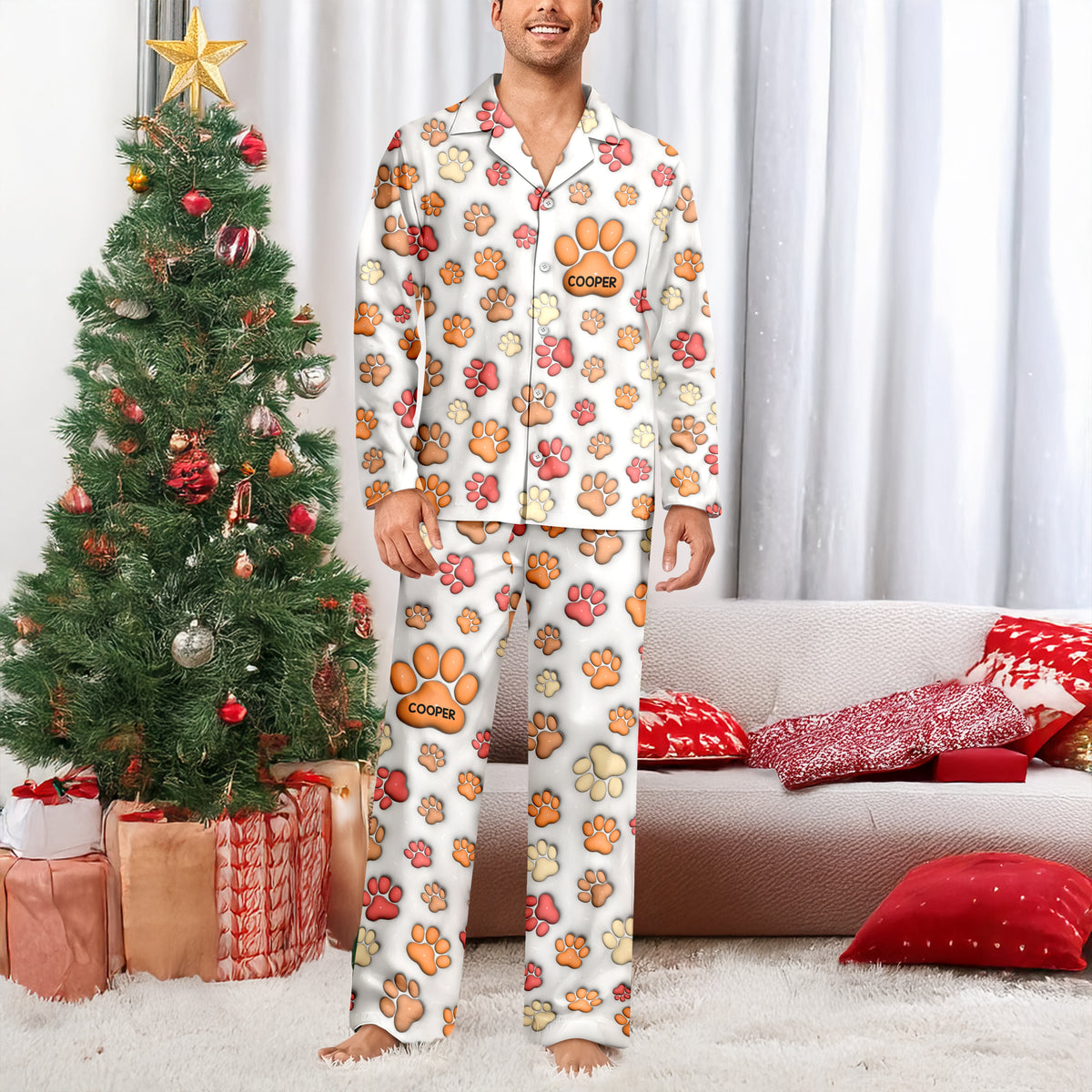 Custom Name On Dog Paw 3D Effect Pajamas For Christmas TH10 896447