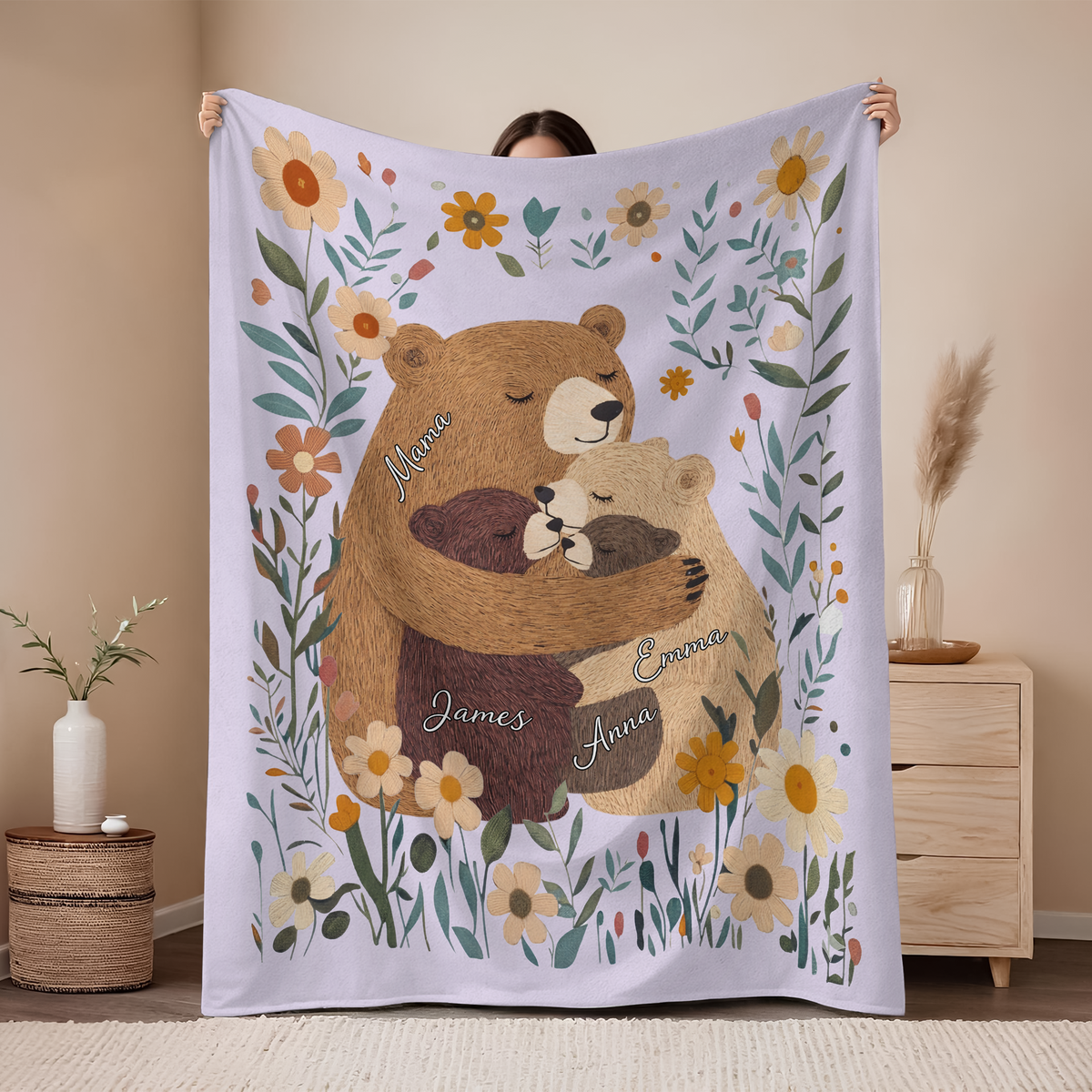 Custom Name Mama Bear Blanket, Mother’s Day Gift for Mom and Kids TH10 898871