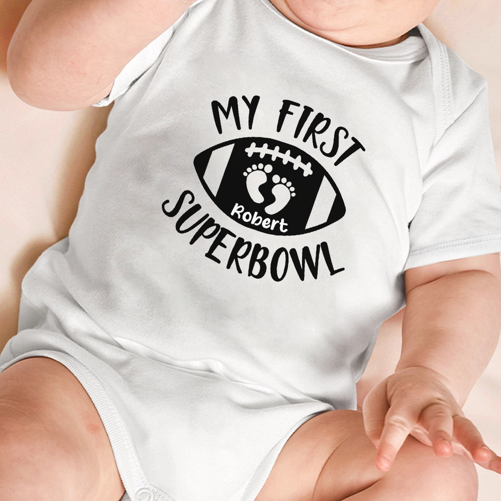 Personalized Name Baby's First Super Bowl Football Baby Onesie Shirt For Kids LM32 897829