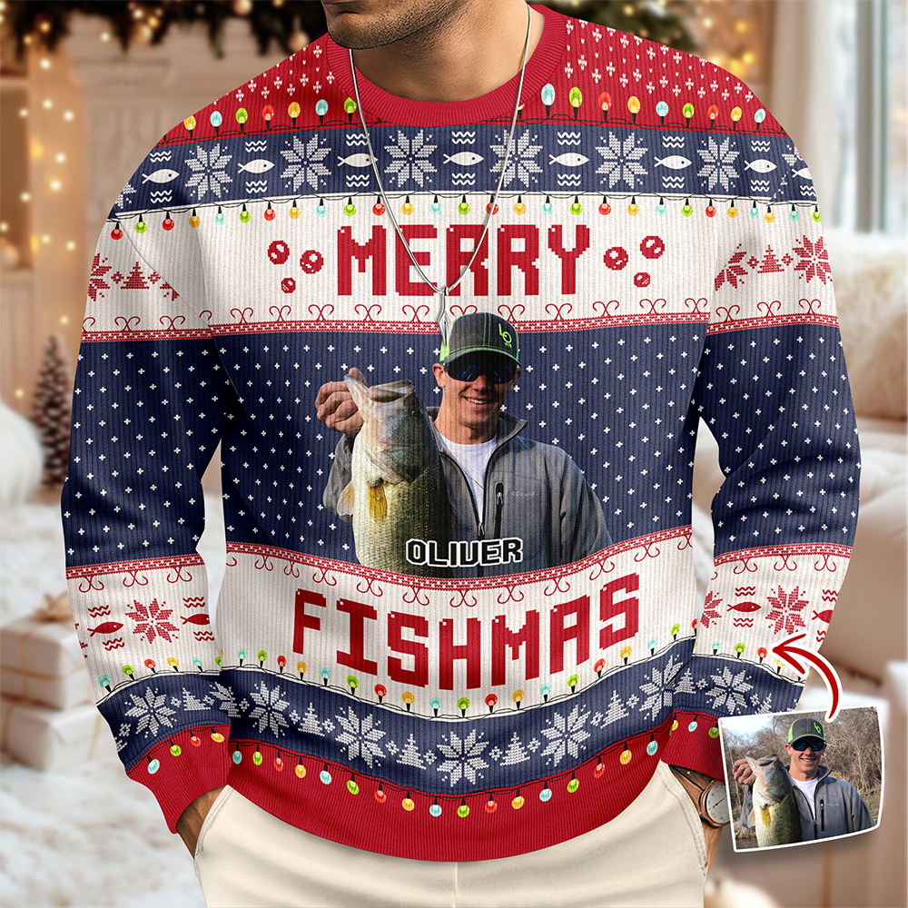 Custom Merry Fishmas Photo Ugly Sweater Gift For Fishing Lovers CH07 896800