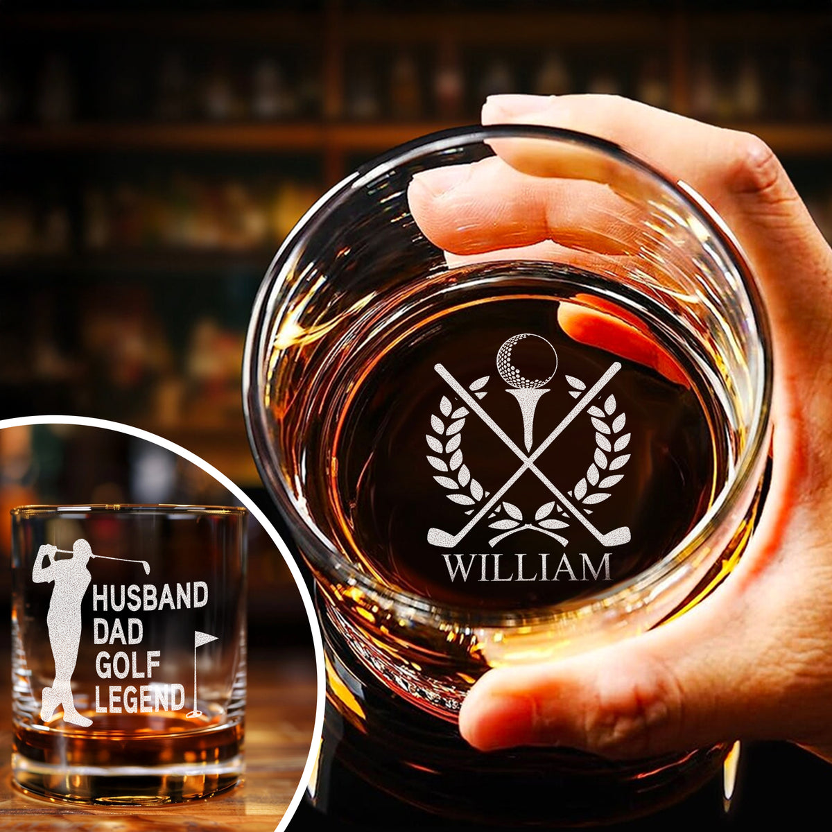 Custom Name Husband Dad Papa Golf Legend For Golfers - Personalized Engraved Whiskey Glass HO82 900908