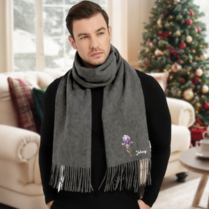 Personalised Name Birth Flower Soft Warm Tassel Scarf, Winter Accessory Anniversary Birthday Gift for Women Men HO82 900752