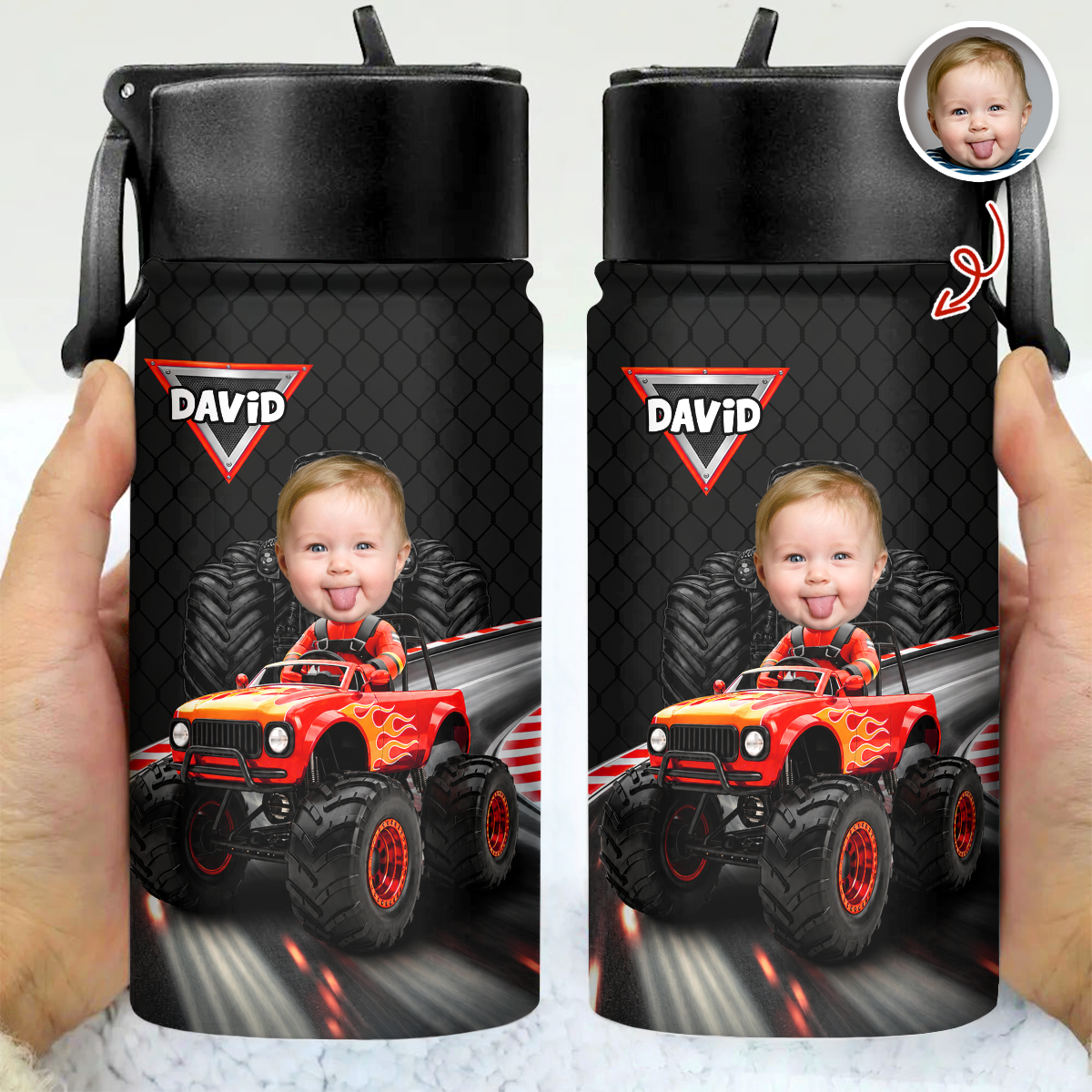 Custom Kid Photo Racing Into Adventure Personalized Kid Water Bottle Back to School Gift HA75 921744
