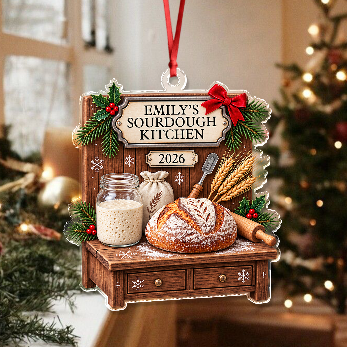 Custom Name Bread Baker Xmas Decor 2026 Acrylic Ornament Gift for Sourdough Lover TH10 171137