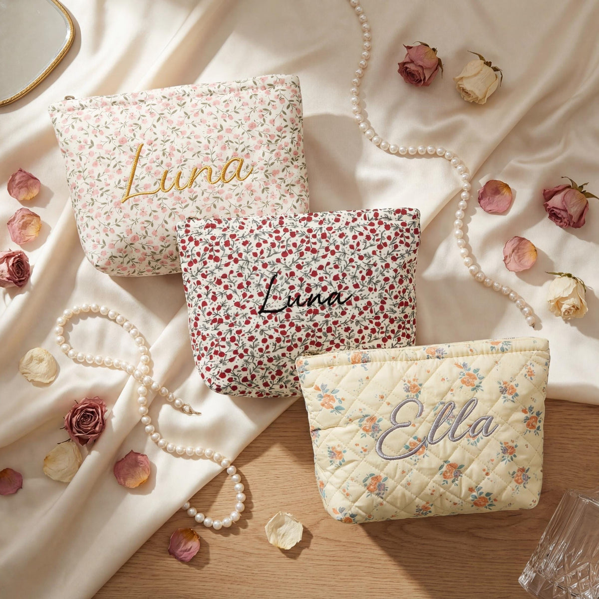 Personalized Floral Monogrammed Embroidered Cosmetic Bag- Gift For Mom, Girlfriend, Women, Bridesmaid Gift LM32 899771