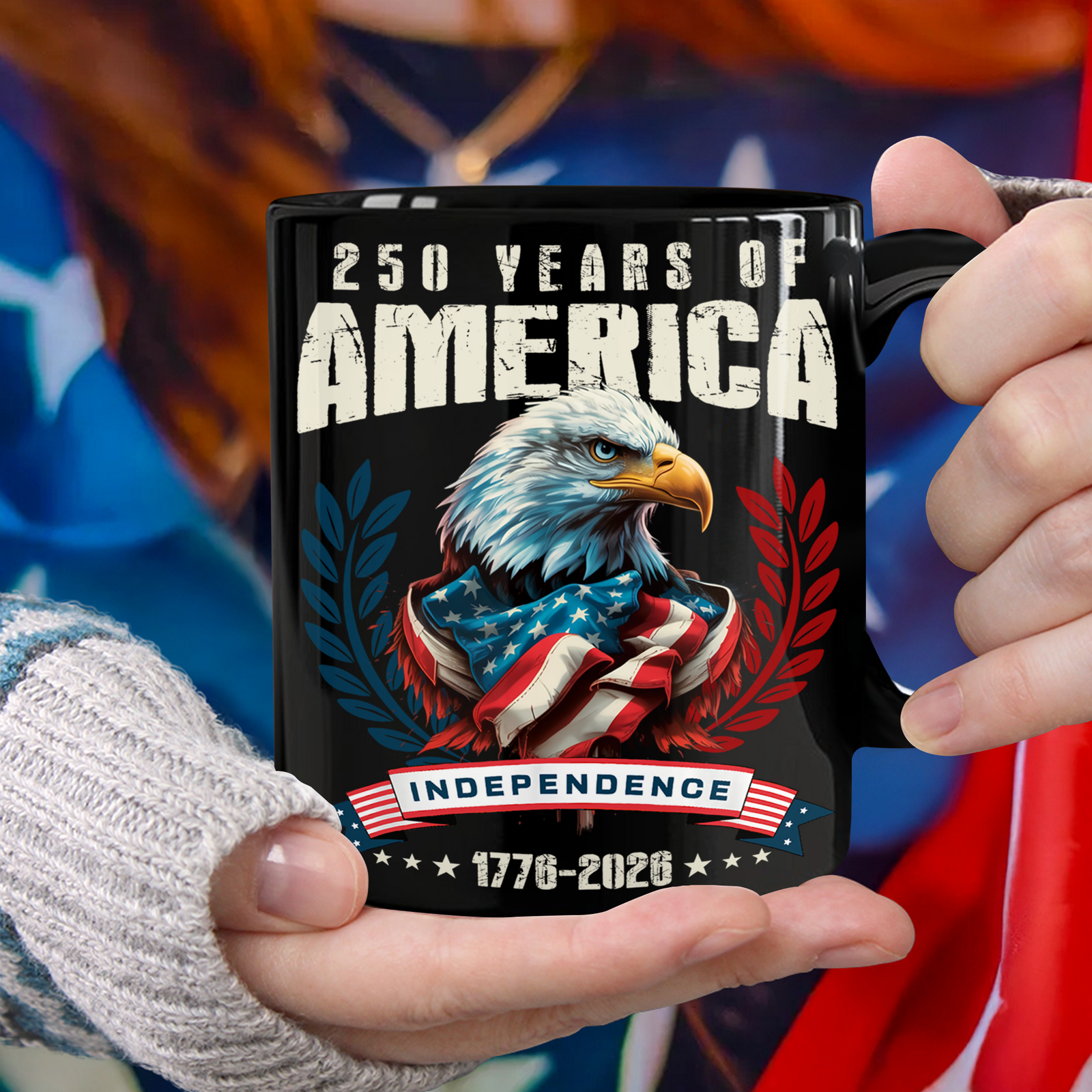 America 250 Years Eagle Independence Day Patriotic Black Mug LM32 895257