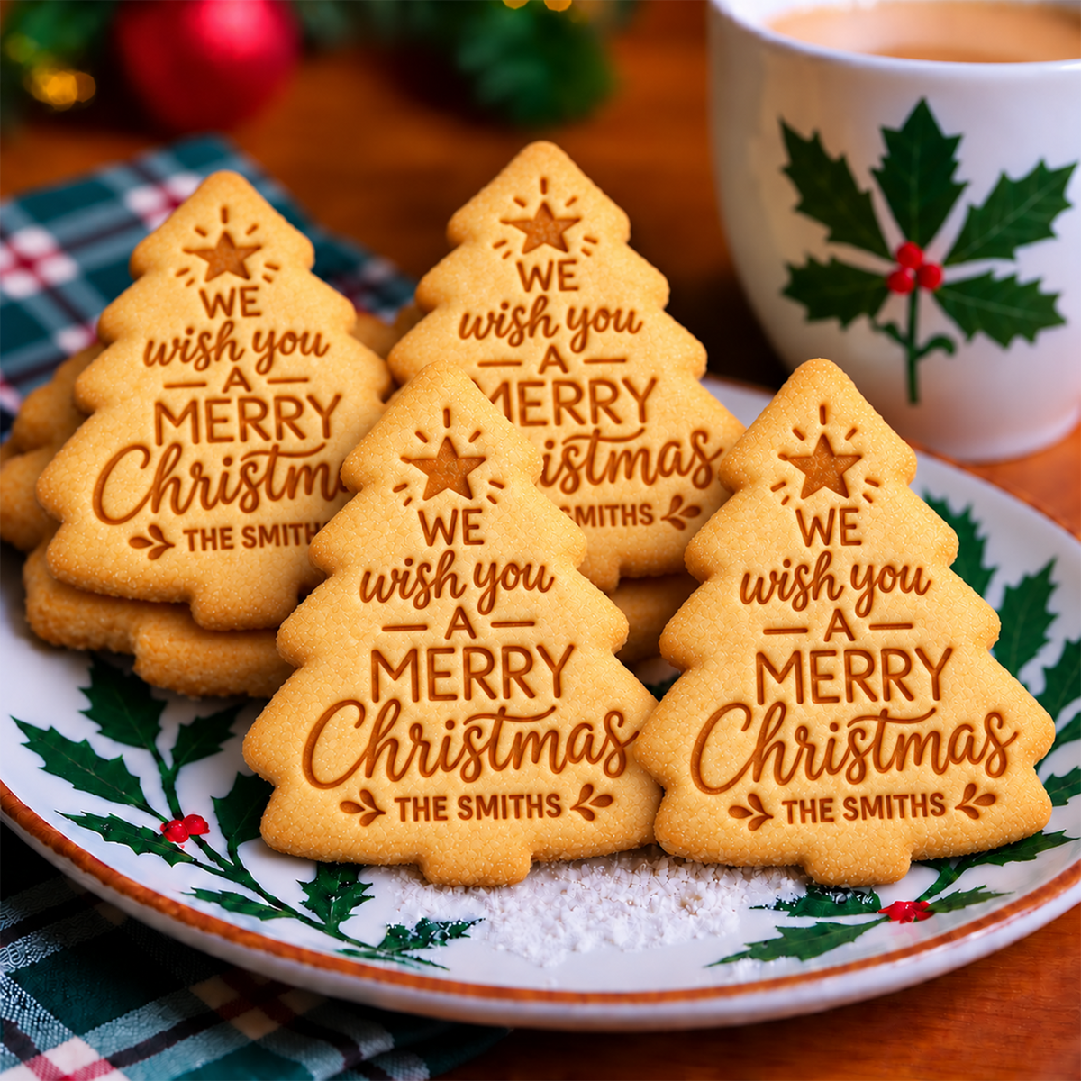 Personalized Family Name We Wish You A Merry Christmas Shaped Cookie Stamp, Holiday Baking Gift HA75 919624
