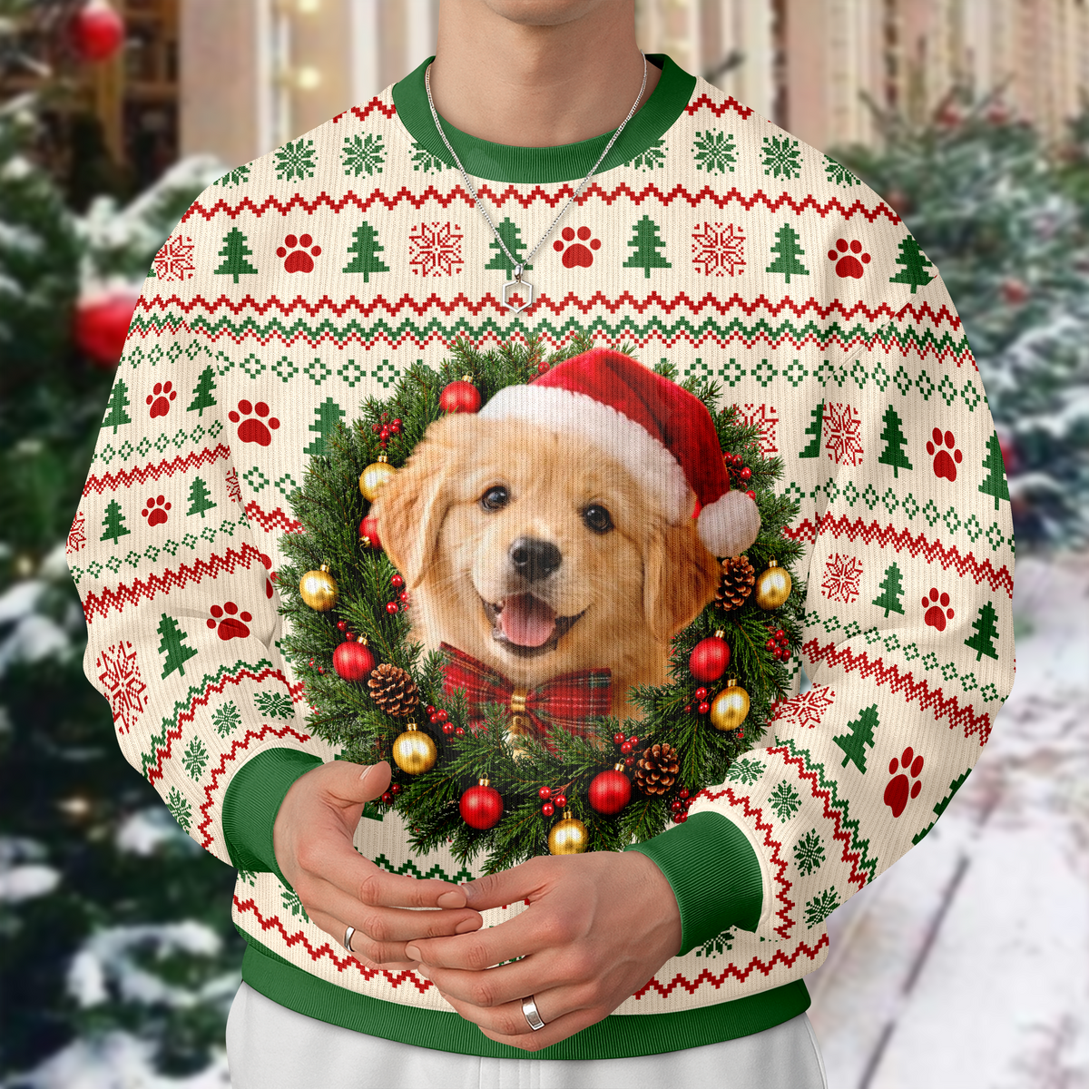 Custom Pet Photo Christmas Wreath Gift Personalized Ugly Sweatshirt CH07 181154