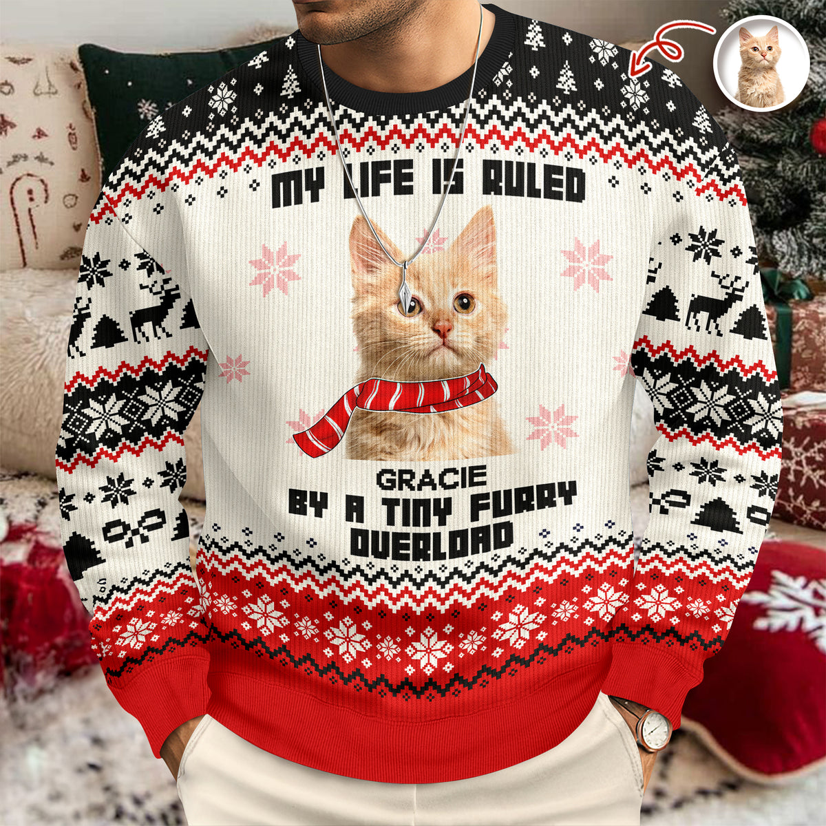 Custom Cute Cat Photo Ruled By Tiny Furry Overlord Ugly Sweater LM32 895585