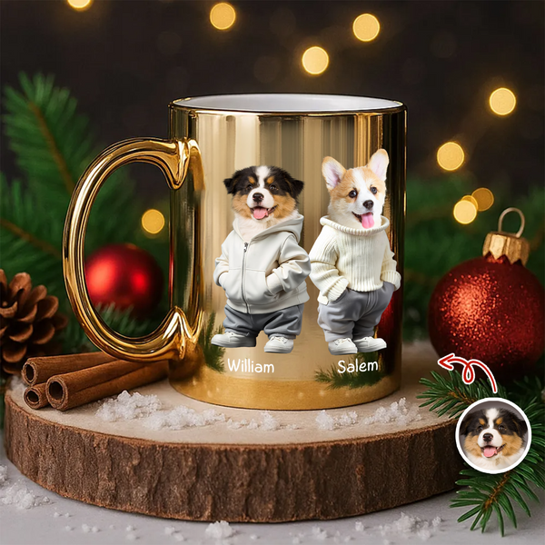 Custom Photo Cool Dog, Cat Metallic Mug Gift For Dog Cat Pet Lover