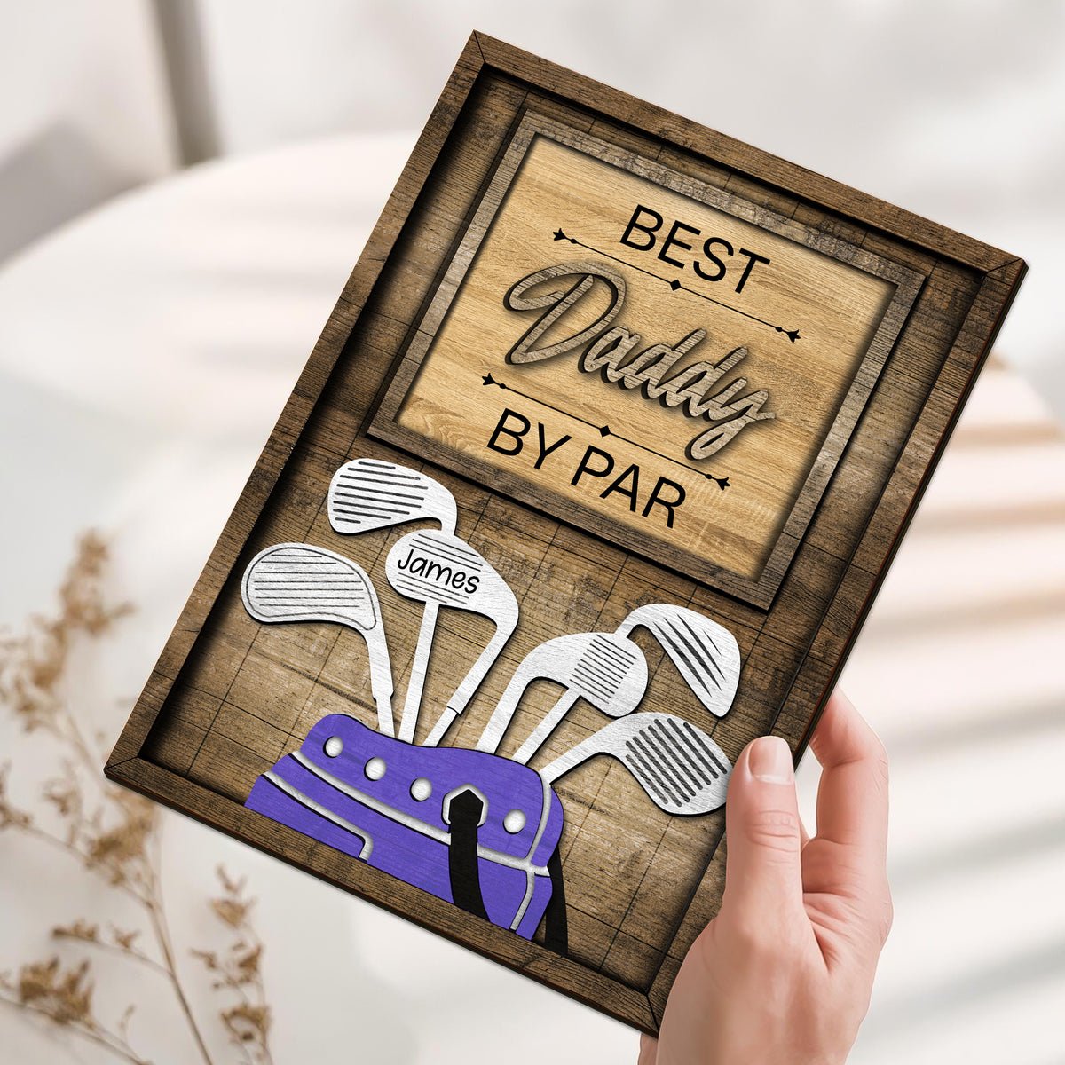 Dad Or Grandpa Golf Best Dad By Par Family 2-Layered Wooden Plaque With Stand Personalized Gift For Father's Day, Dad HO82 894044